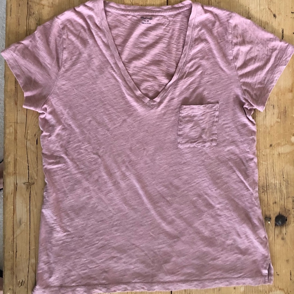 MADEWELL Pink Whisper Cotton Tee Vneck w/ Pocket
